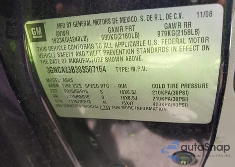 2009 Chevrolet Hhr Lt z USA, uszkodzony, nr VIN 3GNCA23B39S587164